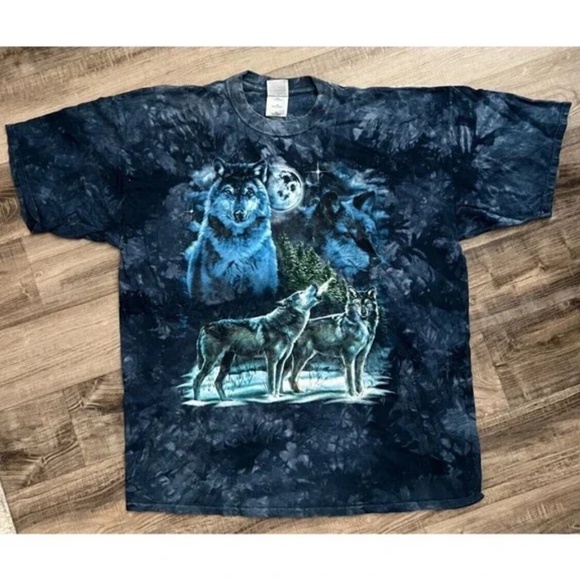 Mountain Wolf Family Howling Bark at Moon Wolves Y2K Tie Dye Shirt Adult XXL - Picture 1 of 5